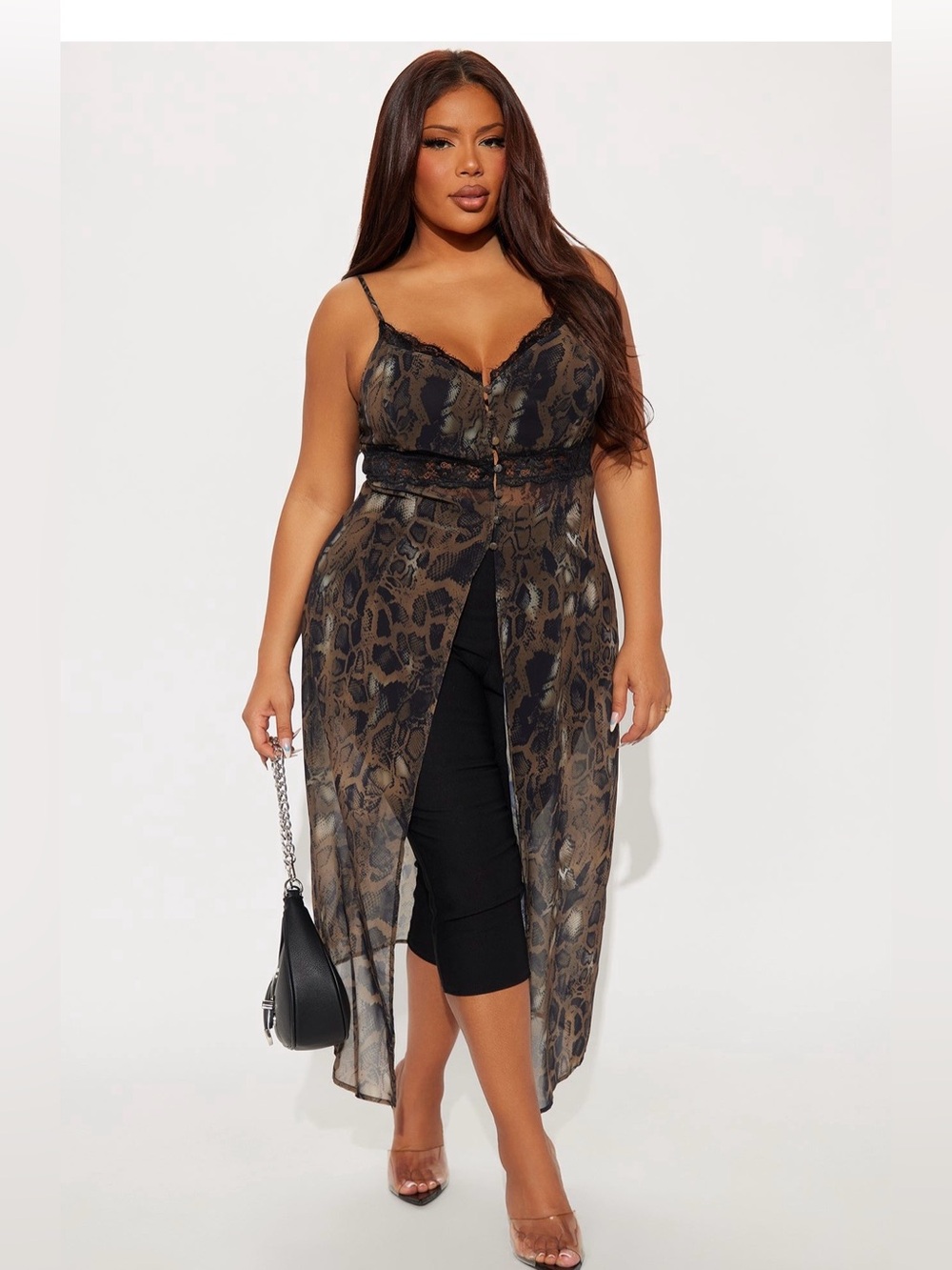 Sheer Snakeskin Lace Duster Cover-Up - Brown & Black Limited edition